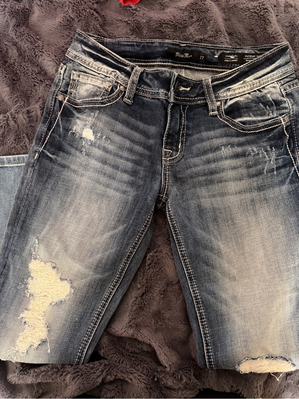 Miss Me Distressed Skinny Jeans in Faded Blue